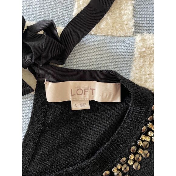 LOFT Women's Jeweled Embellished Neckline Sweater Size S Black Work Office Chic - Picture 4 of 5